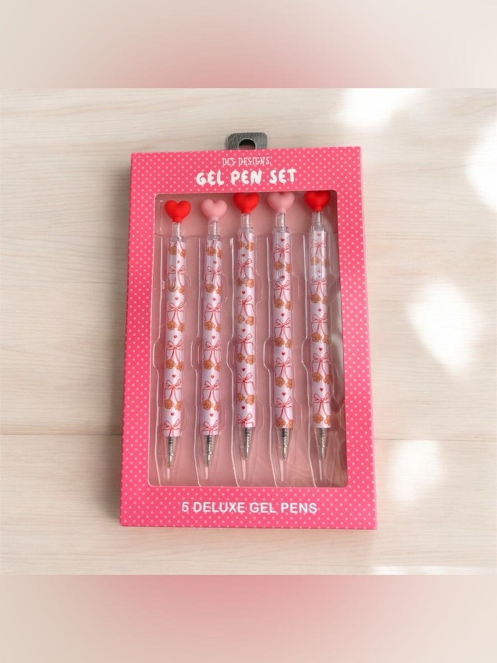 NEW OCS Designs Set of 5 Pink Red Heart Doggone Lovely Deluxe Gel Pen Set Love